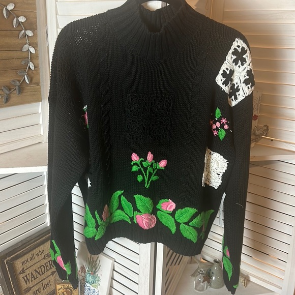 NWT Vintage Memphis Jones Floral Knit Cropped Sweater - Picture 1 of 7